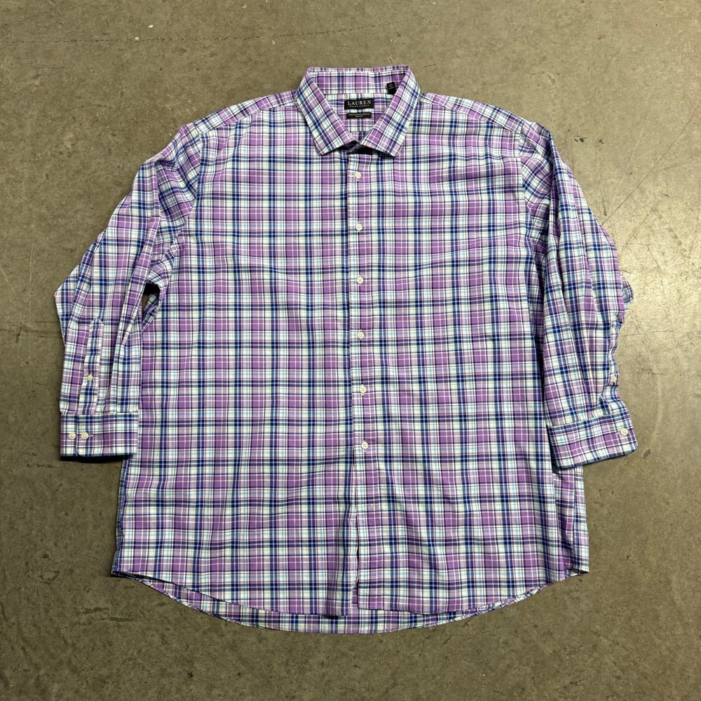 Lauren Ralph Lauren Mens Purple Plaid‎ Performance Stretch Tall Fit Shirt 2XB
